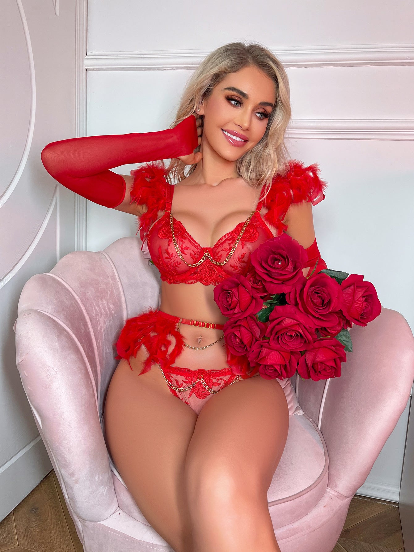 Mystique Feathers Lingerie Set