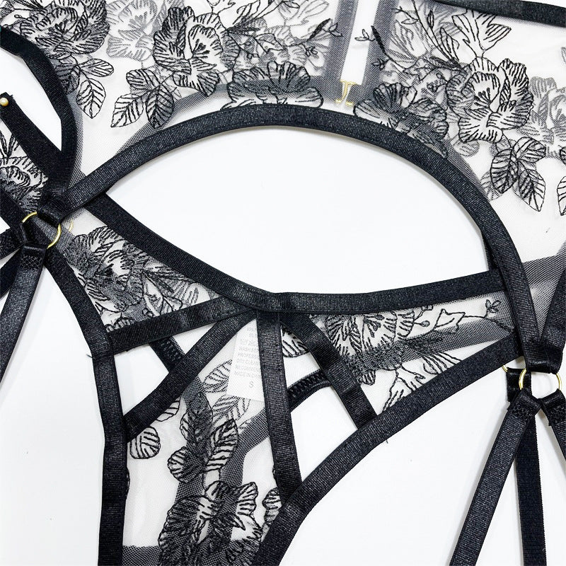 Sheer Petals: Floral Elegance in See-Through Lingerie Set