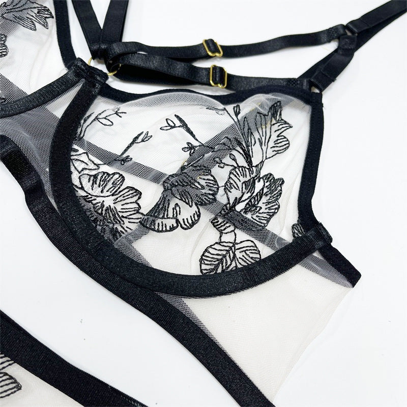 Sheer Petals: Floral Elegance in See-Through Lingerie Set