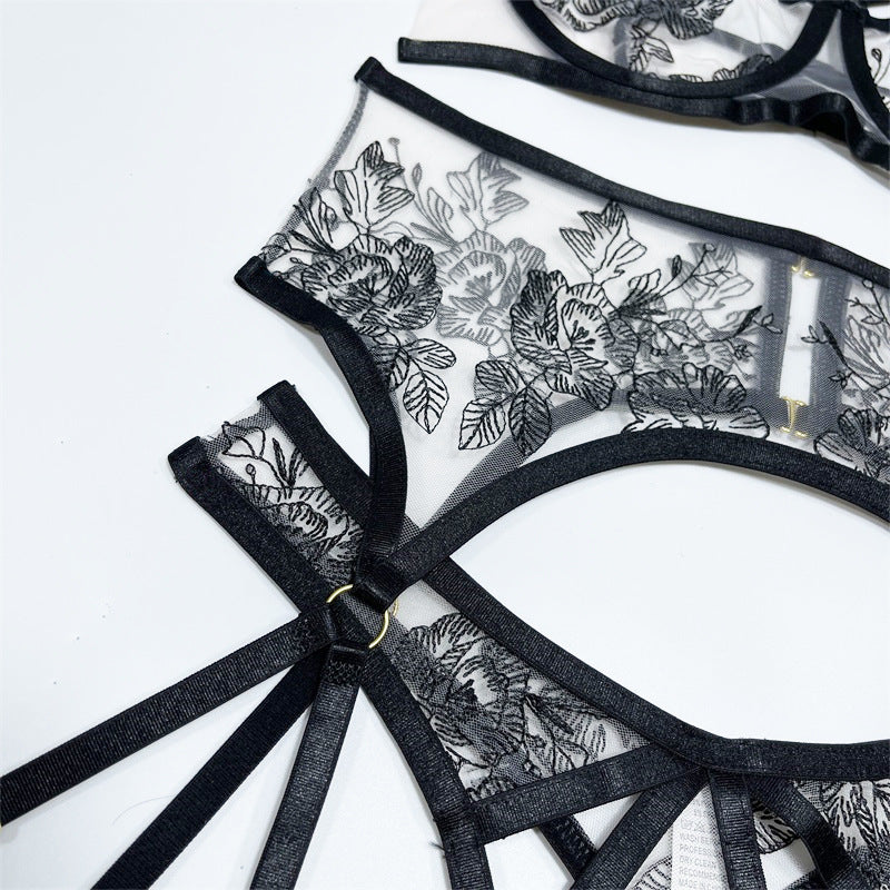 Sheer Petals: Floral Elegance in See-Through Lingerie Set