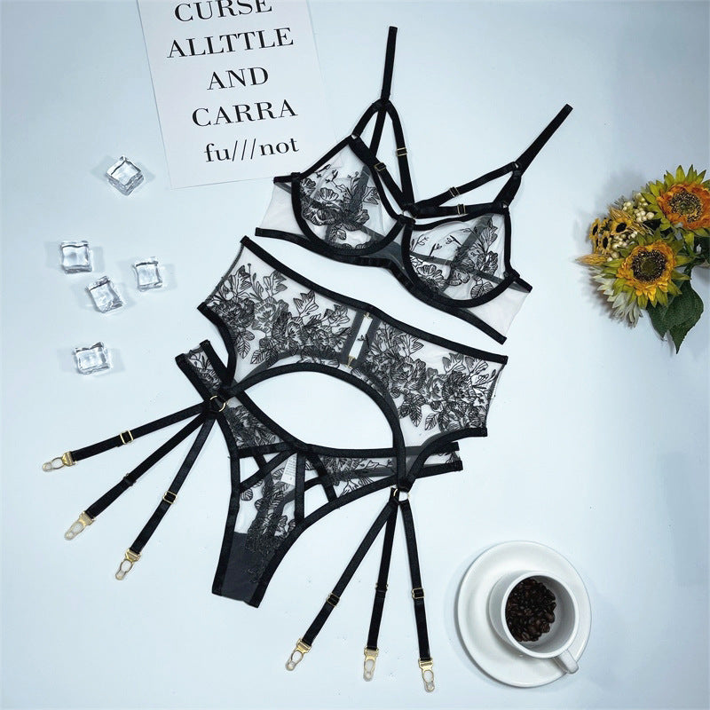 Sheer Petals: Floral Elegance in See-Through Lingerie Set