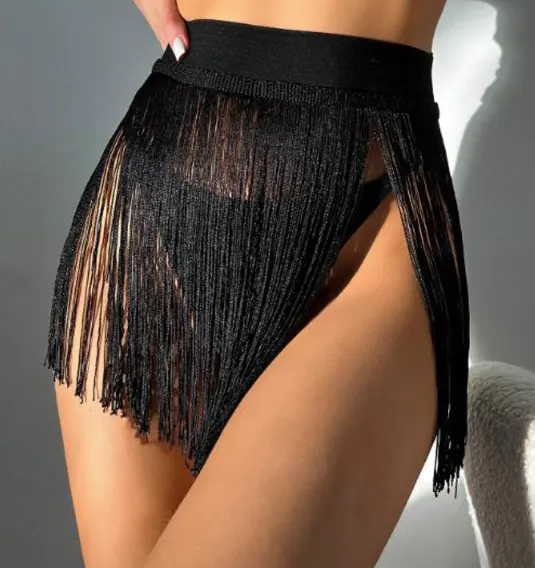 Sexy Fringe Skirt Lingerie - Black Tassel Hip Wrap