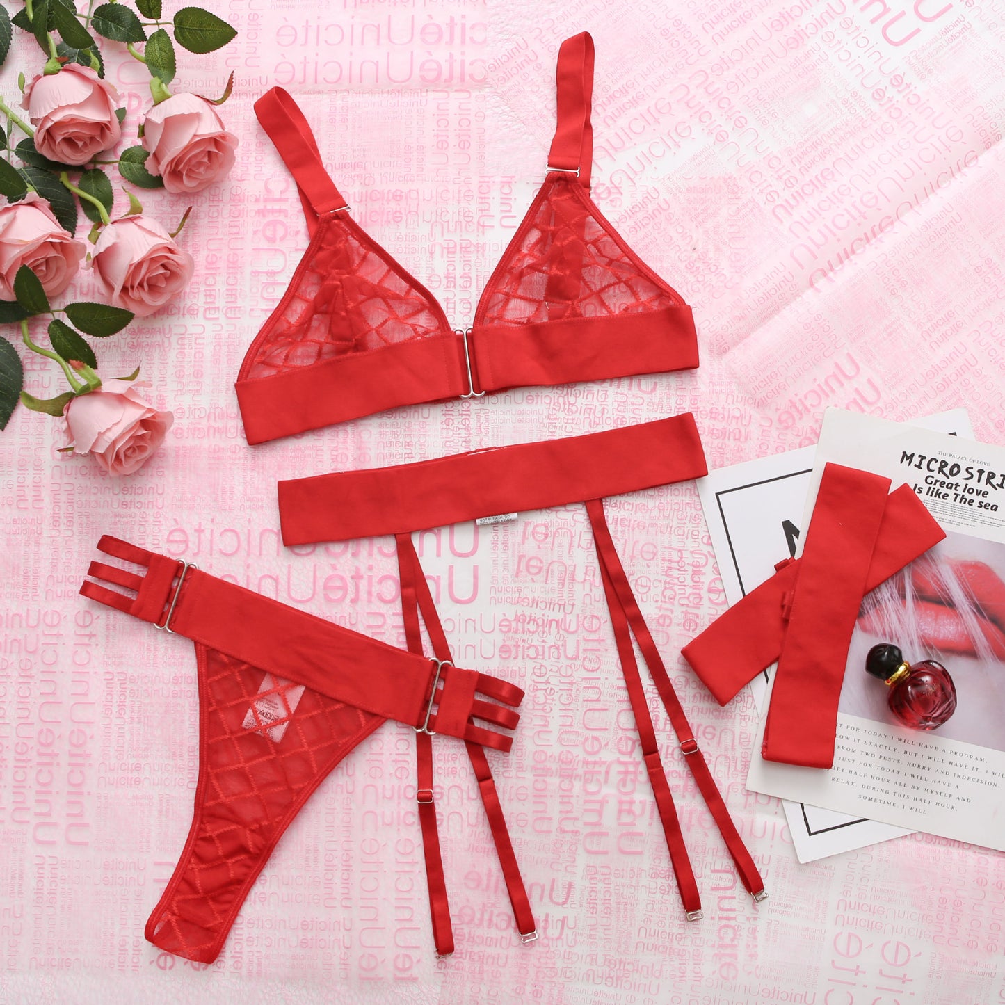 Sensual 3 Piece Lingerie set with Garter belt