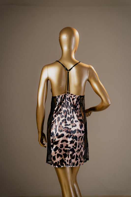 Wild Seduction Leopard Satin & Lace Nightdress