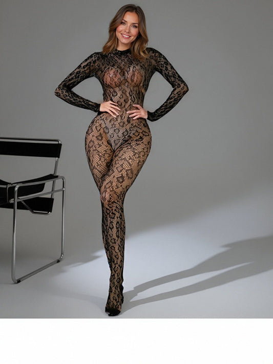 Leopard Full Body Stockings for Women β Stretch Sheer Bodysuit Lingerie | Exotic One-Piece Catsuit by Zeerjama