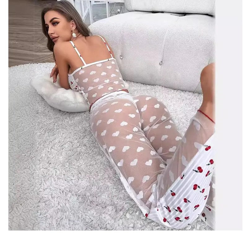 Adorable Heart-Print Pajama Set - Comfy & Cute Sleepwear