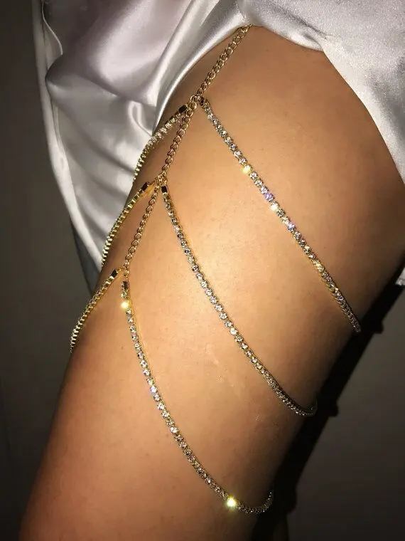 Sexy Rhinestones Multi Layers Body Chain Jewelry Shiny Leg Thigh Chain