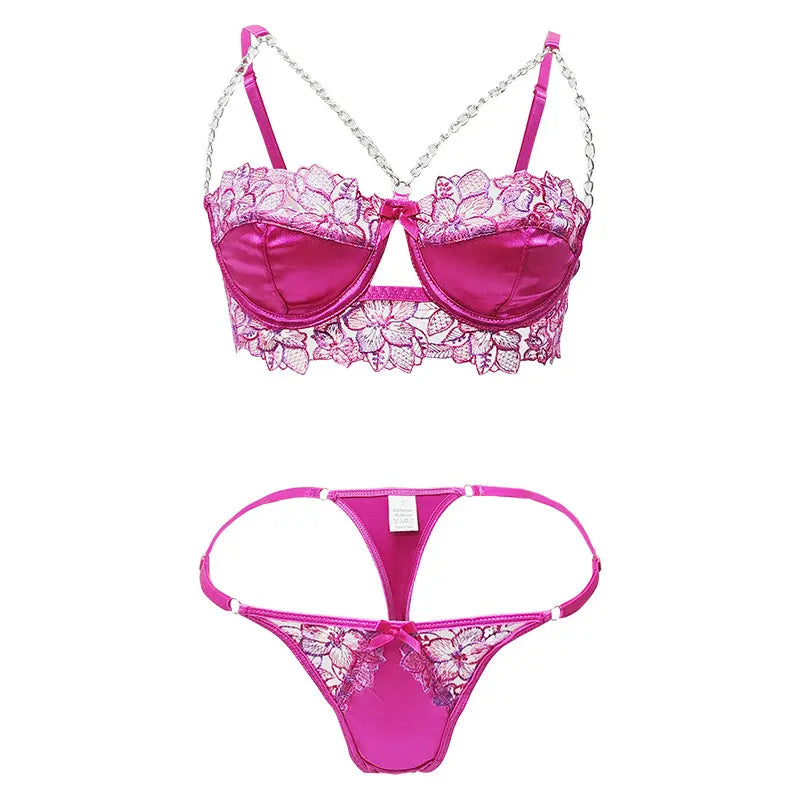Hot Pink Lace & Chain Lingerie Set - Sultry & Bold
