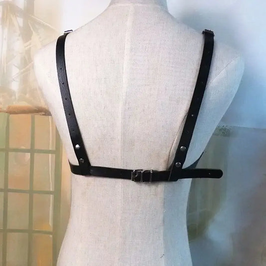 Black PU Leather Bondage Harness Set for Women – Adjustable Strappy Lingerie with Cuffs | Fetish Roleplay Outfit by Zeerjama