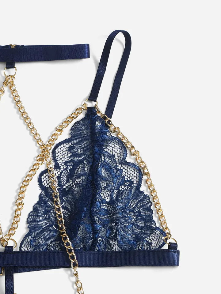 Royal Blue 3 Piece Lingerie Set