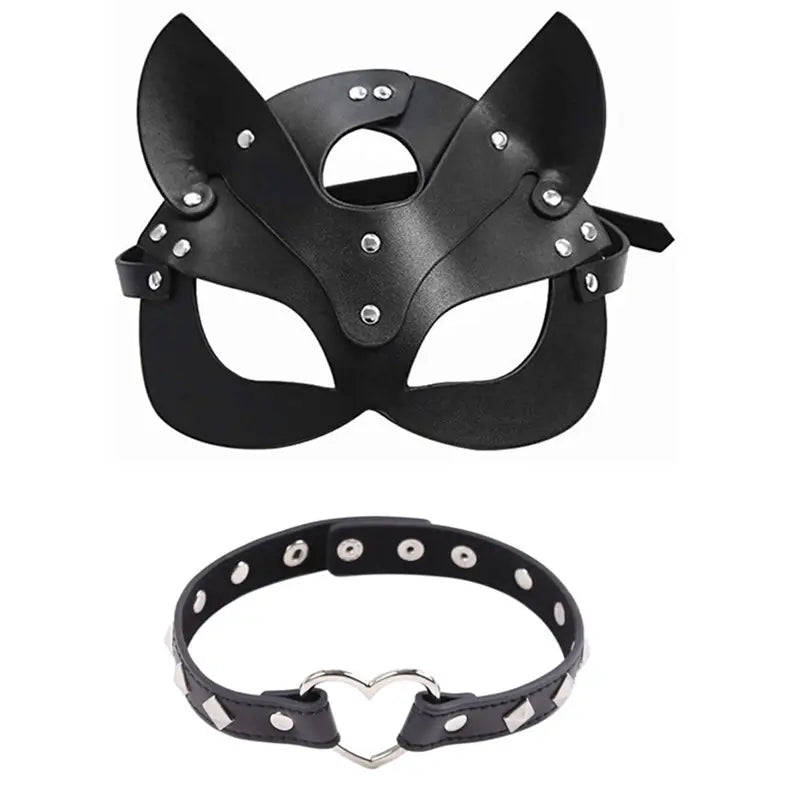 Erotic Cosplay Mask with Heart Ring Choker