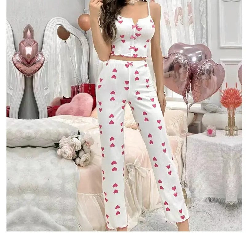 Adorable Heart-Print Pajama Set - Comfy & Cute Sleepwear