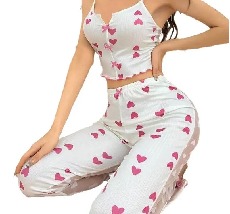 Adorable Heart-Print Pajama Set - Comfy & Cute Sleepwear