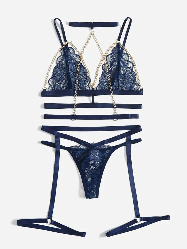 Royal Blue 3 Piece Lingerie Set