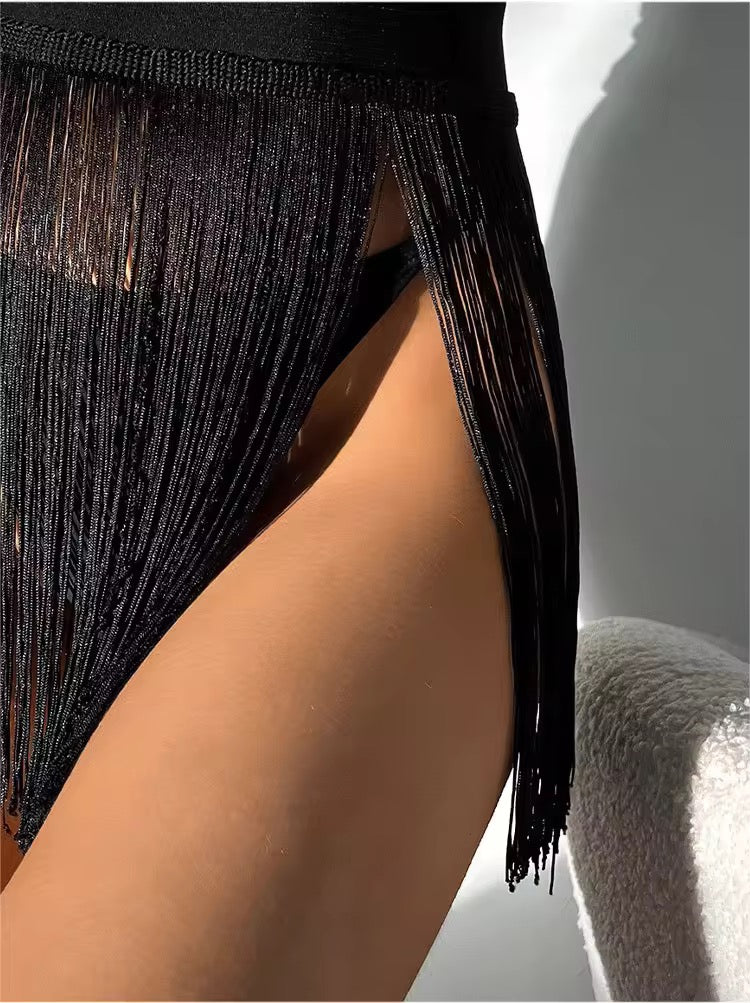 Sexy Fringe Skirt Lingerie - Black Tassel Hip Wrap