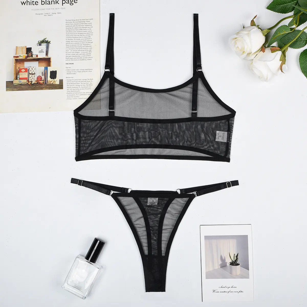 Minimal Mesh Lingerie Set β Sheer Bralette & Thong in White or Black π€π€