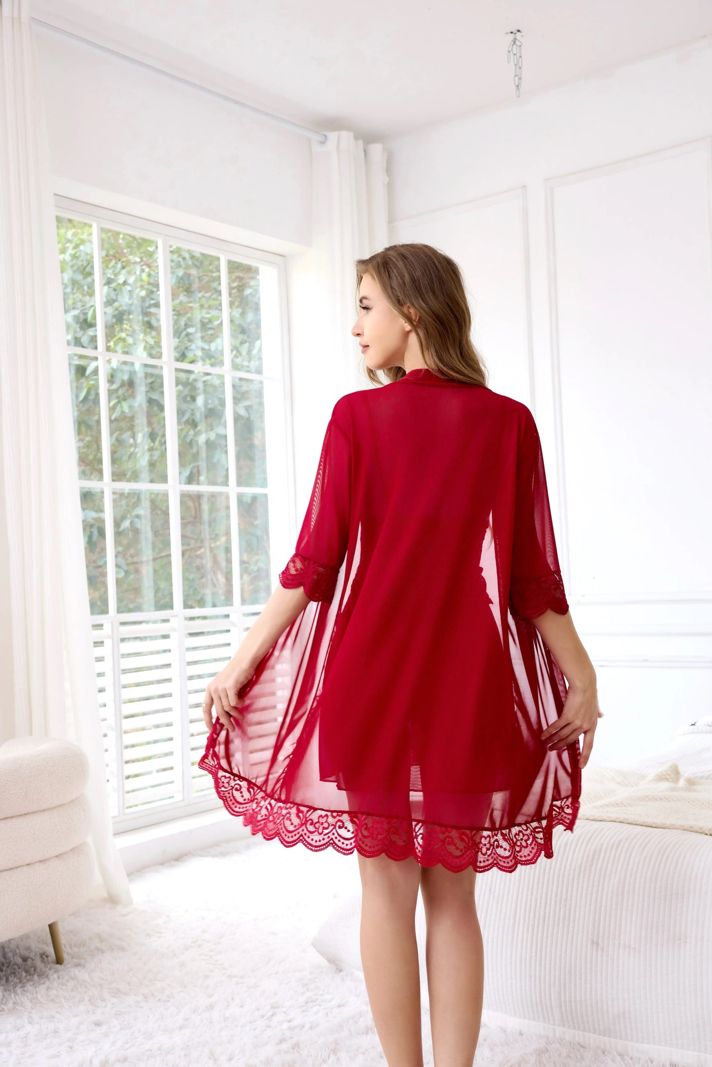 Sheer Lace Babydoll Nightwear Set β 2-Piece with Robe πβ¨