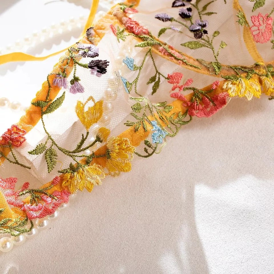 Floral Embroidery Charming Bra Set: Exquisite Elegance and Comfort