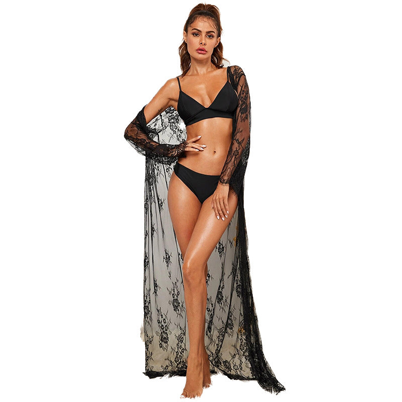 Alluring Black See-through Kimono Robe