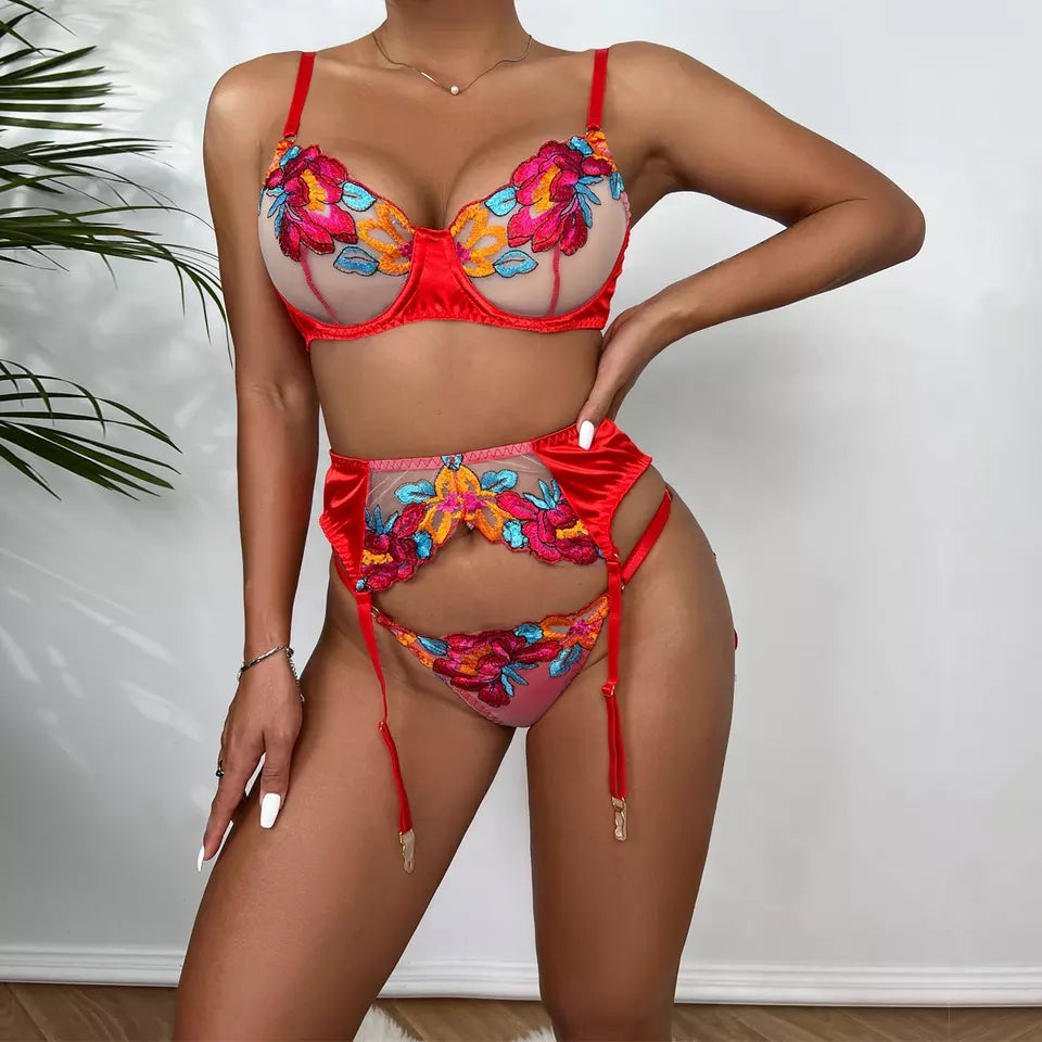 3 Piece Floral design Lingerie Set