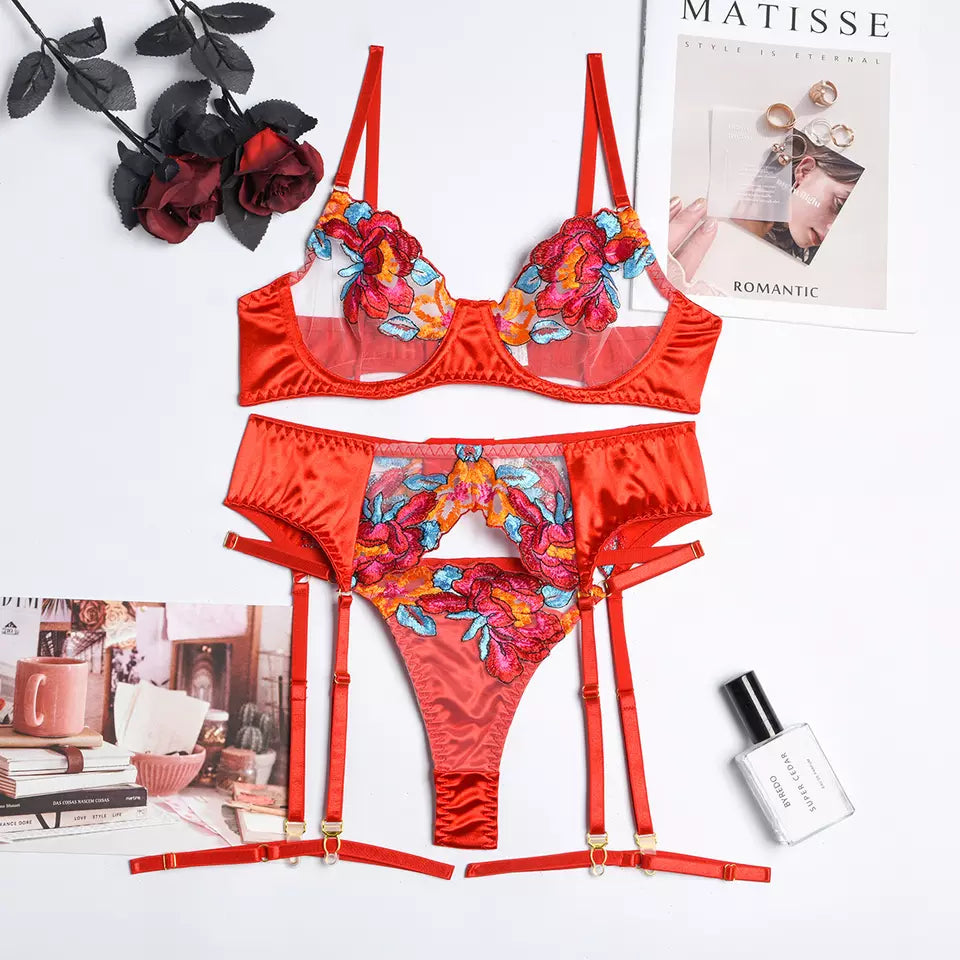3 Piece Floral design Lingerie Set