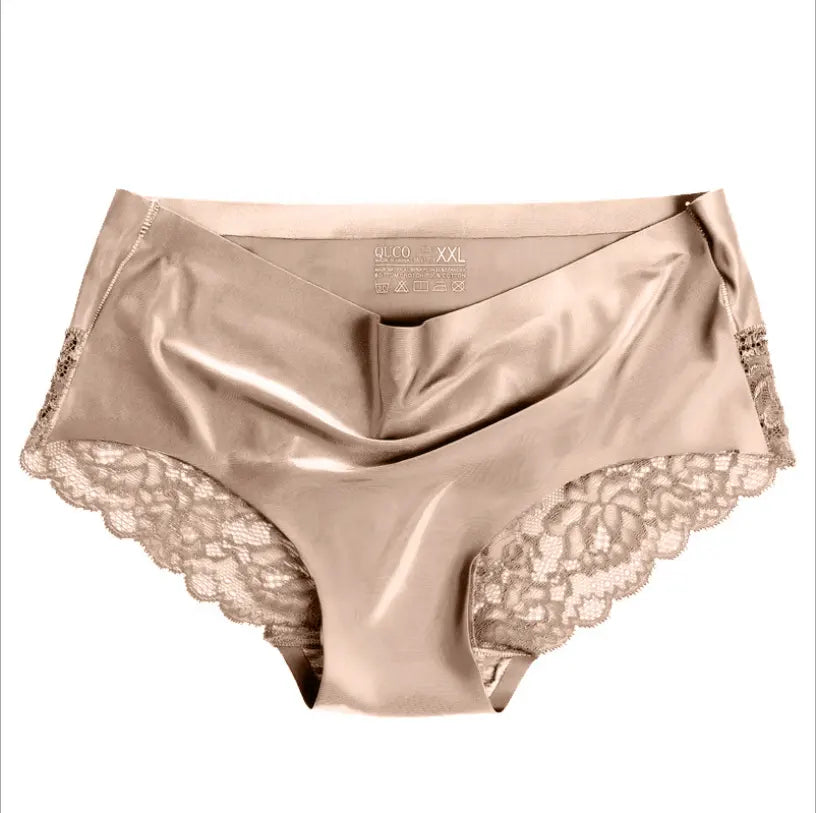 Ice Silk Elegance - Seamless Lace Mid-Waist Briefs for Comfort and Style