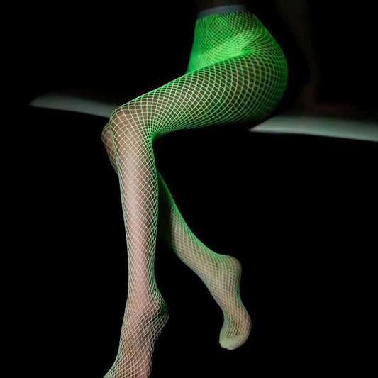 Fluorescent Fishnet Crotchless Stockings: Glow with Sensual Radiance