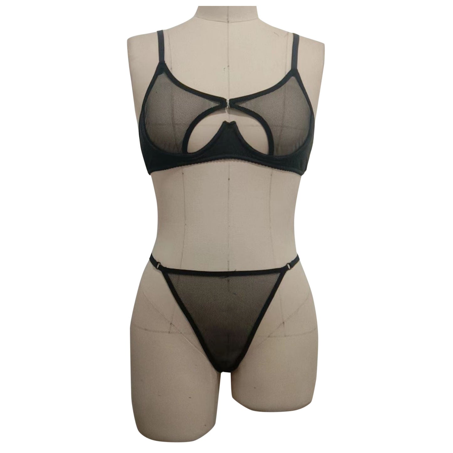 Midnight Desire: Sheer Cut-Out Bra and Panty Set