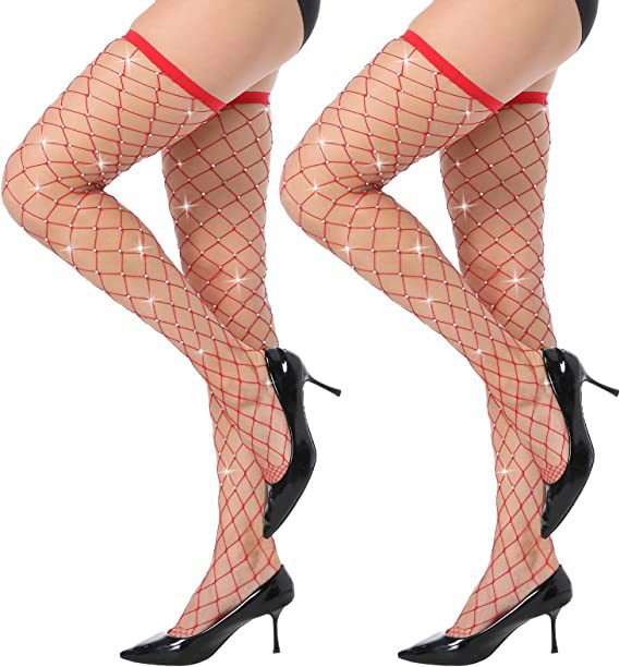 Enticing Elegance: Diamond Fishnet Thigh-High Stockings