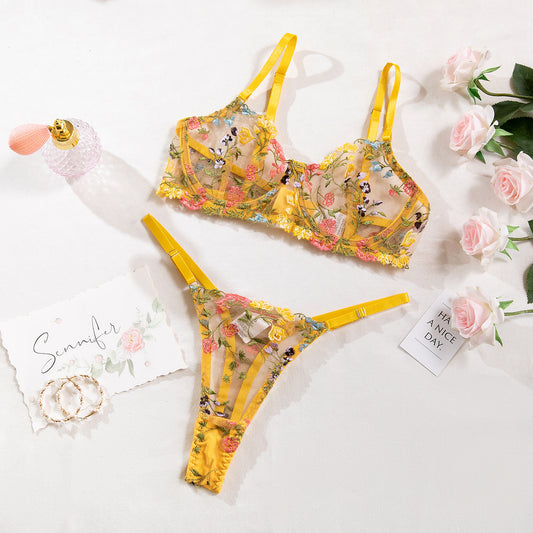 Floral Embroidery Charming Bra Set: Exquisite Elegance and Comfort
