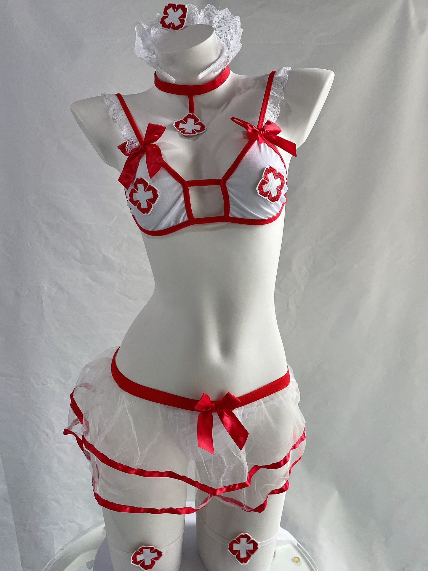 Erotic Mesh Nurse Uniform Lingerie Set