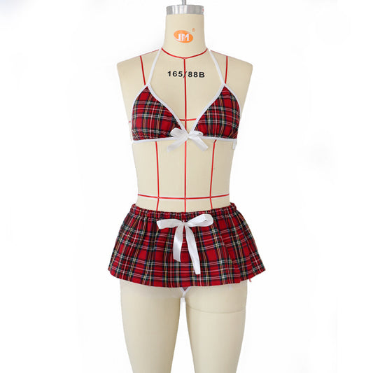Tartan schoolgirl roleplay lingerie set by Zeerjama