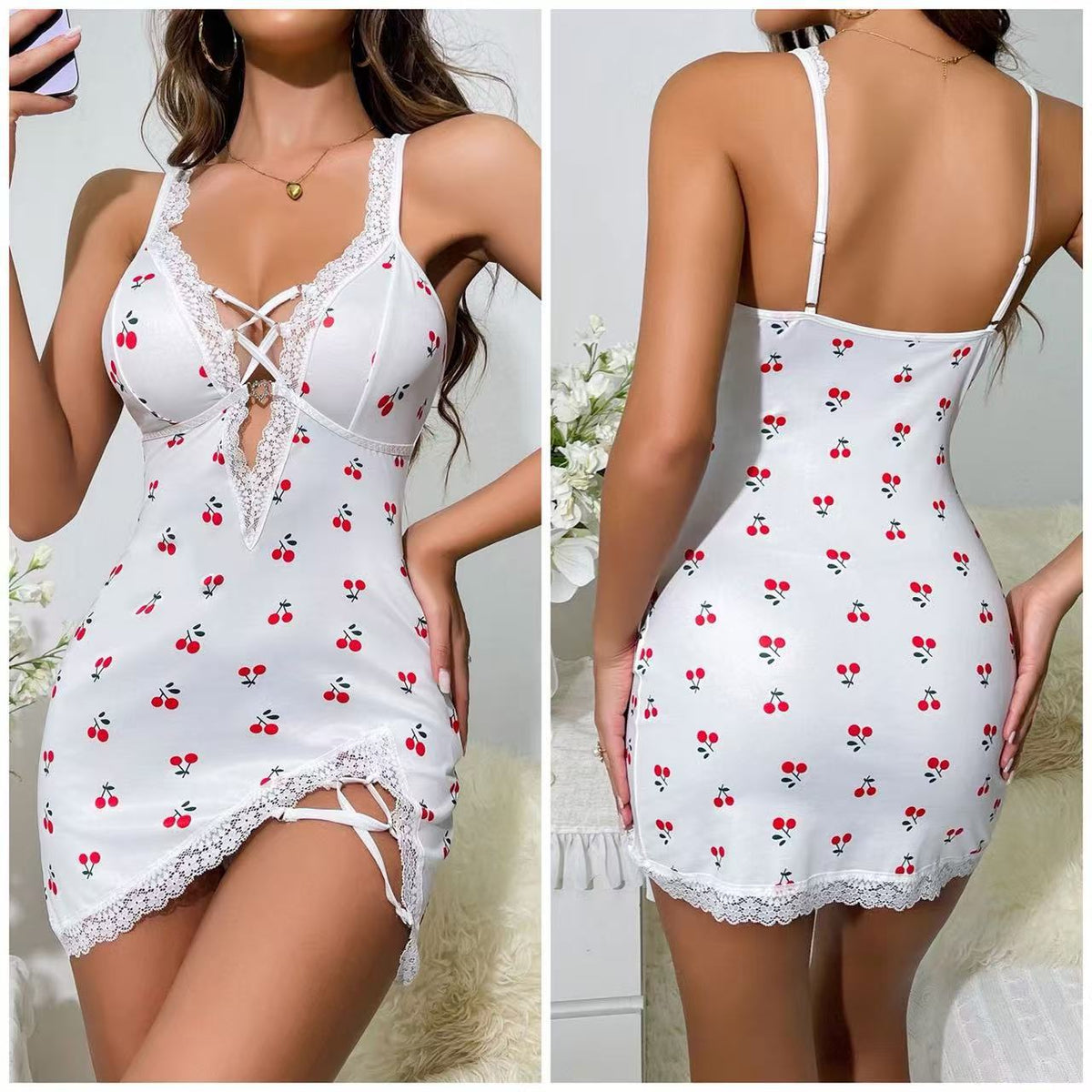 Cherry blossom lace chemise by Zeerjama