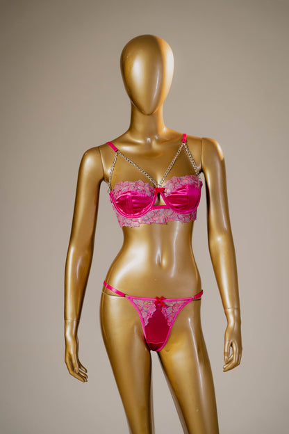 Hot Pink Lace & Chain Lingerie Set - Sultry & Bold