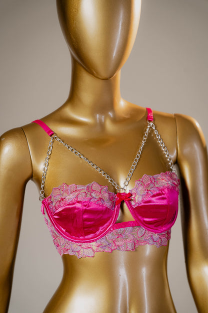 Hot Pink Lace & Chain Lingerie Set - Sultry & Bold