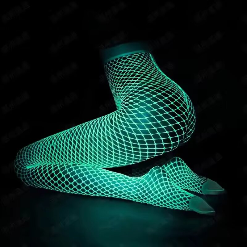 Fluorescent Fishnet Crotchless Stockings: Glow with Sensual Radiance