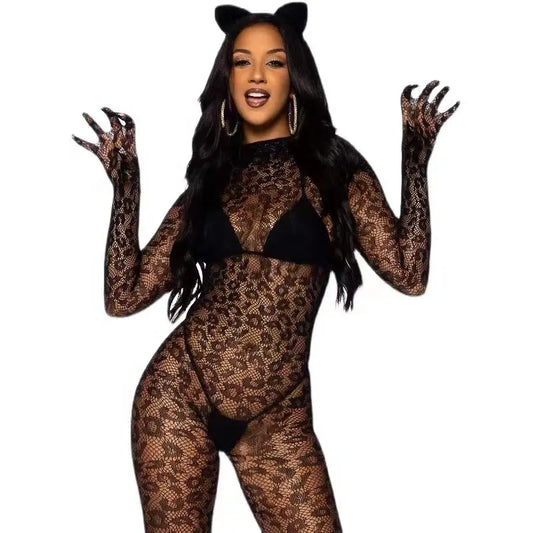 Fierce Black Lace Cat Costume - Wild and Seductive