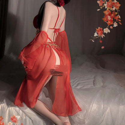 Enchanting Red Belly Dance Lingerie Set with Gold Details