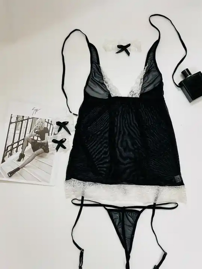 Zeerjama "Night Muse" Sheer Halter Chemise & Garter Set
