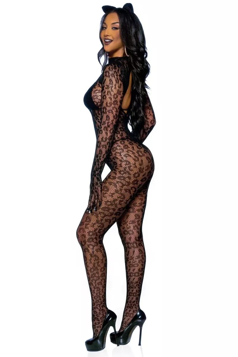 Fierce Black Lace Cat Costume - Wild and Seductive