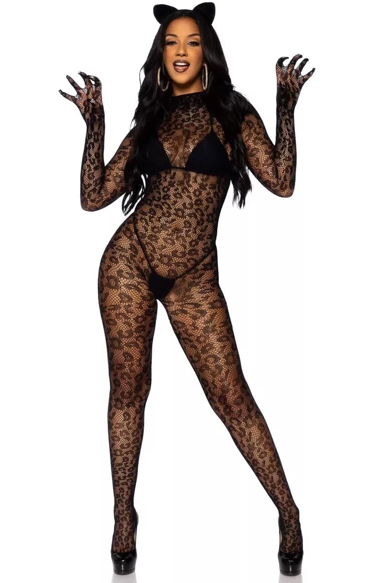 Fierce Black Lace Cat Costume - Wild and Seductive