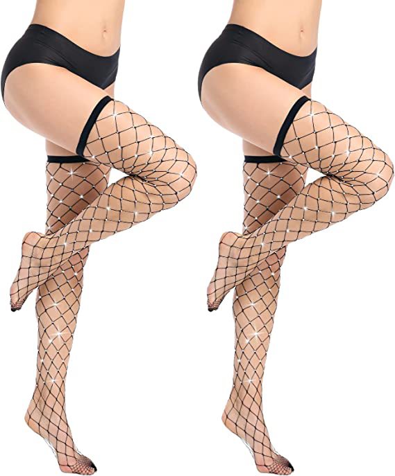 Enticing Elegance: Diamond Fishnet Thigh-High Stockings