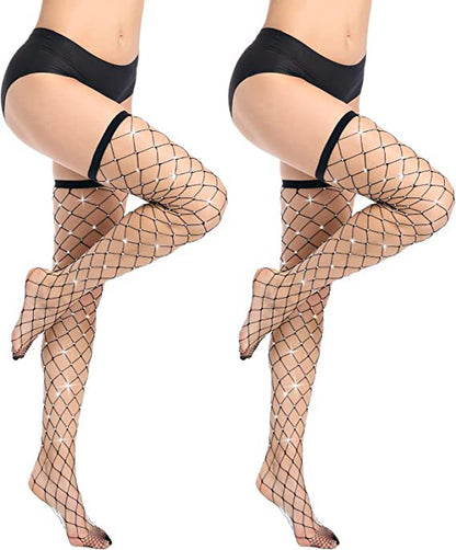 Enticing Elegance: Diamond Fishnet Thigh-High Stockings