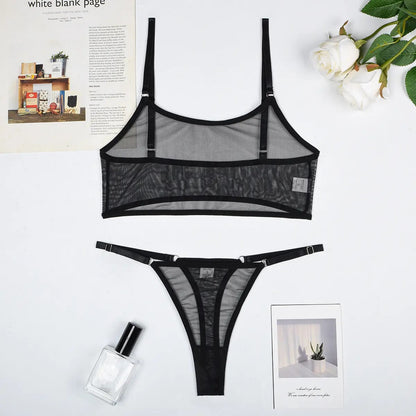 Minimal Mesh Lingerie Set – Sheer Bralette & Thong in White or Black 🤍🖤
