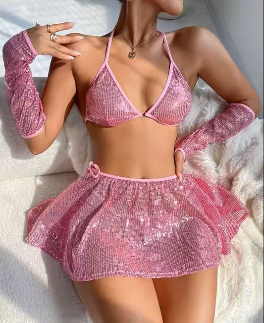 Sparkle & Shine Sequin Lingerie Set – Pink ✨💖