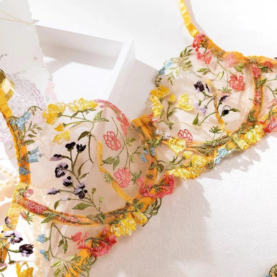 Floral Embroidery Charming Bra Set: Exquisite Elegance and Comfort