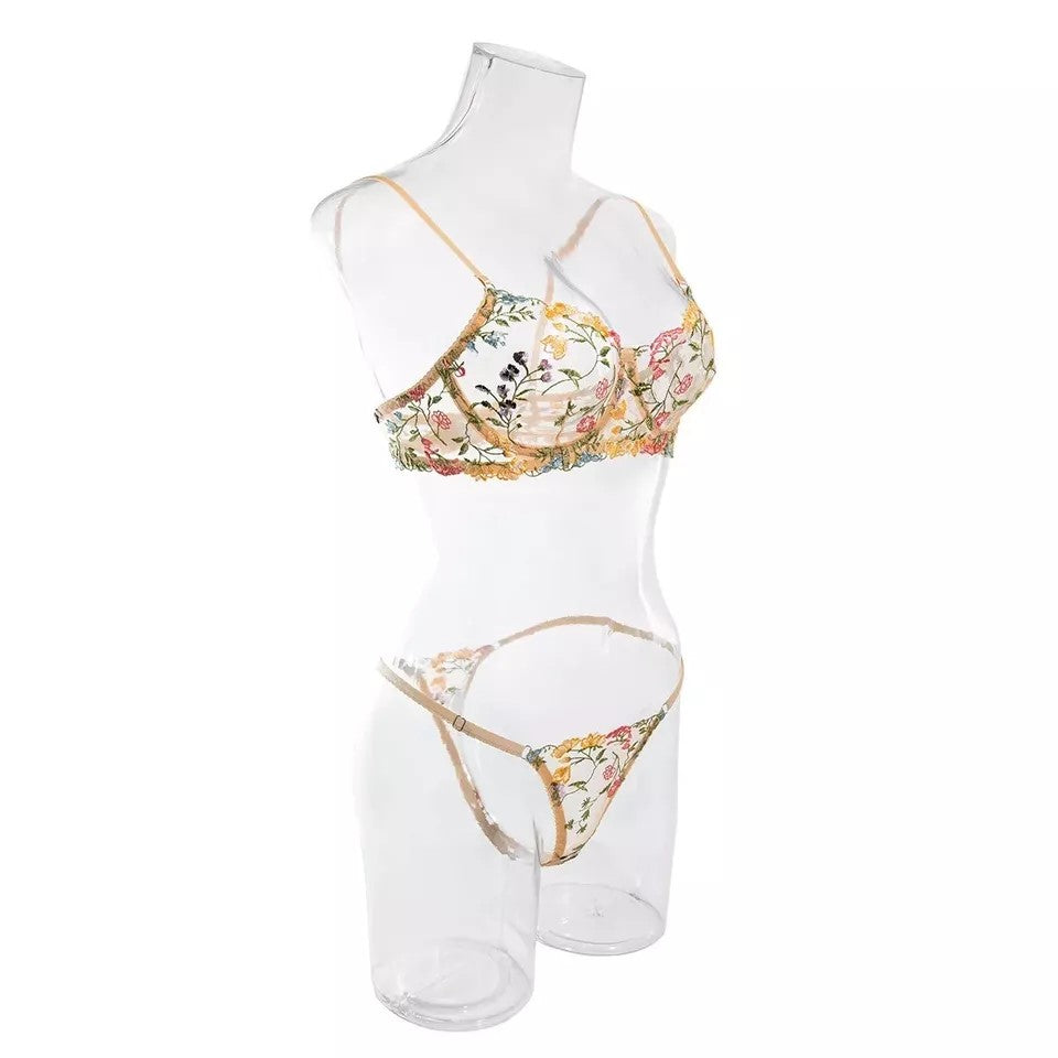 Floral Embroidery Charming Bra Set: Exquisite Elegance and Comfort