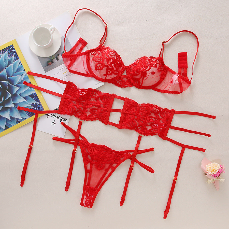 Bloom into Sensuality with Three-Piece Floral Lingerie Set