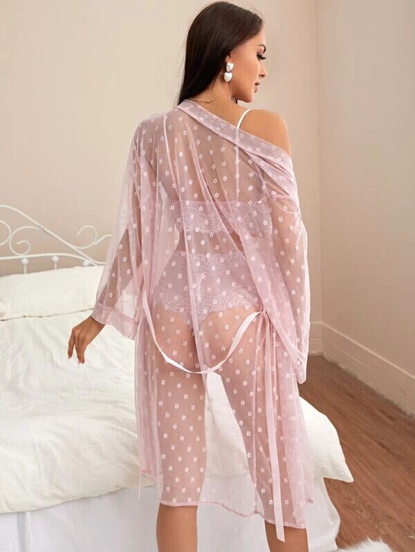 Enticing See-Through Kimono Robe with Appealing Lingerie