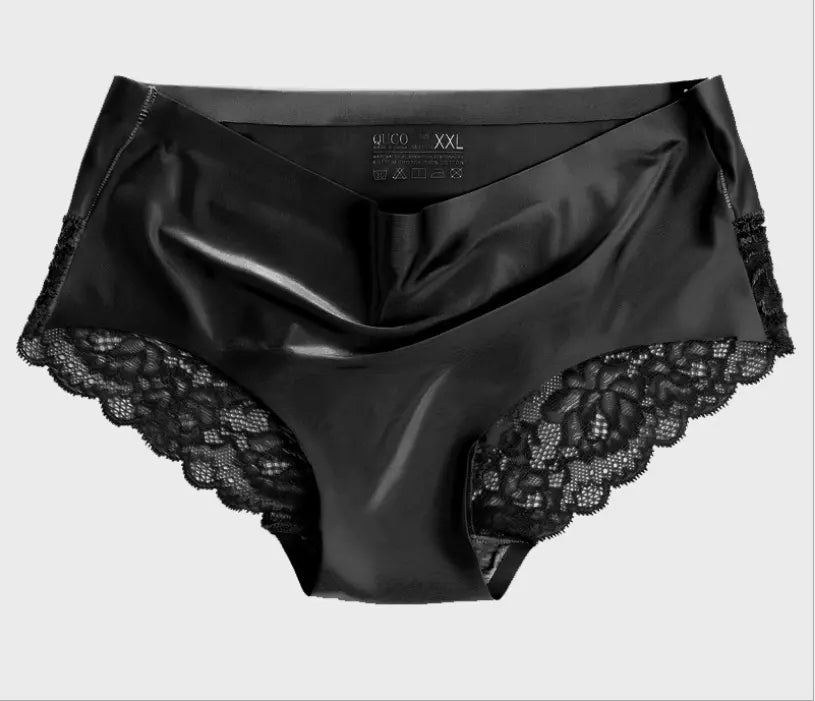 Ice Silk Elegance - Seamless Lace Mid-Waist Briefs for Comfort and Style